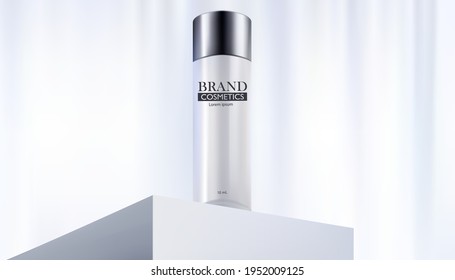 Beauty cosmetic product on box and abstract background.cosmetics bottles mockup banner.3D vector illustration.
