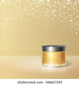 Beauty cosmetic product poster, cream or face skincare premium liquid. Ad design makeup template, golden bottle package .