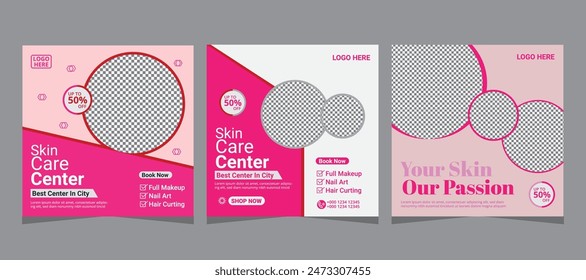 Beauty cosmetic social media template post design collection eps 10.
