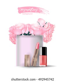 Beauty and cosmetics background. Beauty Concept. Use for advertising flyer, banner, leaflet. Template Vector.