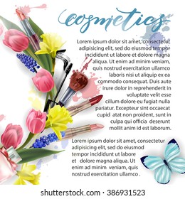 Beauty and cosmetics background. Spring  Concept.   Use for advertising flyer, banner, leaflet. Template Vector.
