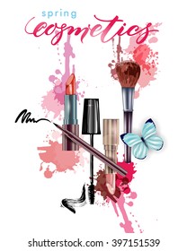 Beauty and cosmetics background. Spring Concept. Use for advertising flyer, banner, leaflet. Template Vector.