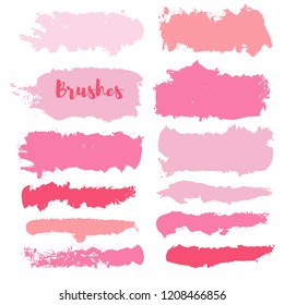 Beauty and cosmetics brush strokes vector background. girly lines collection, Makeup swatches, Set of cosmetic texture stains isolated on white. paint line texture. 