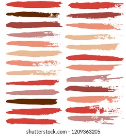 Beauty and cosmetics brush strokes vector background. girly lines collection, Makeup swatches, Set of cosmetic texture stains isolated on white. paint line texture. 