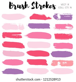 Beauty and cosmetics brush strokes vector background. girly lines collection, Makeup swatches, Set of cosmetic texture stains isolated on white. paint line texture. 