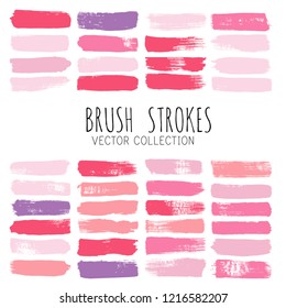 Beauty And Cosmetics Brush Strokes Vector Background. Girly Lines Collection, Makeup Swatches, Set Of Cosmetic Texture Stains Isolated On White. Paint Line Texture. 