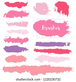 Beauty and cosmetics brush strokes vector background. girly lines collection, Makeup swatches, Set of cosmetic texture stains isolated on white. paint line texture. 