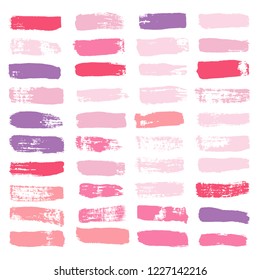 Beauty and cosmetics brush strokes vector background. girly lines collection, Makeup swatches, Set of cosmetic texture stains isolated on white. paint line texture. 