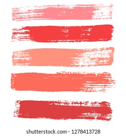 Beauty and cosmetics brush strokes vector background. Girly lines collection, makeup swatches, set of cosmetic texture stains. Vector