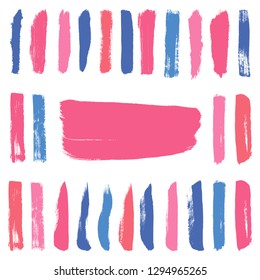Beauty and cosmetics brush strokes vector background. Girly lines collection, makeup swatches, set of cosmetic texture stains. Vector