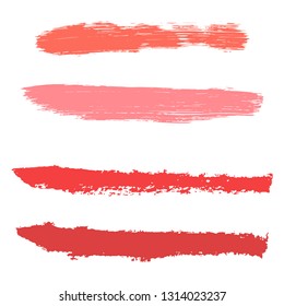 Beauty and cosmetics brush strokes vector background. Girly lines collection, makeup swatches, set of cosmetic texture stains. Vector