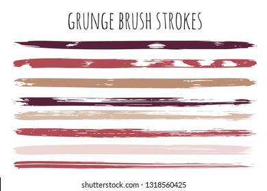 Beauty and cosmetics brush strokes vector background. Makeup swatches, girly lines collection. Set of cosmetic texture stains isolated on white. Paint line texture. - Vector