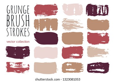 Beauty and cosmetics brush strokes vector background. Makeup swatches, girly lines collection. Set of cosmetic texture stains isolated on white. Paint line texture. - Vector