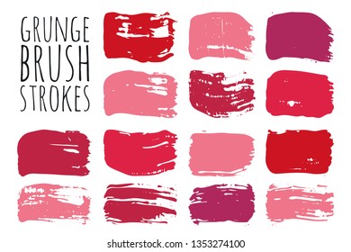 Beauty and cosmetics brush strokes vector background. Makeup swatches, girly lines collection. Set of cosmetic texture stains isolated on white. Paint line texture. - Vector