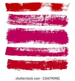 Beauty and cosmetics brush strokes vector background. Girly lines collection, makeup swatches, set of cosmetic texture stains. Vector