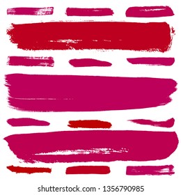 Beauty and cosmetics brush strokes vector background. Girly lines collection, makeup swatches, set of cosmetic texture stains. Vector