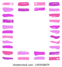 Beauty and cosmetics brush strokes vector background. Girly lines collection, makeup swatches, set of cosmetic texture stains. Vector