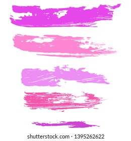 Beauty and cosmetics brush strokes vector background. Girly lines collection, makeup swatches, set of cosmetic texture stains. Vector