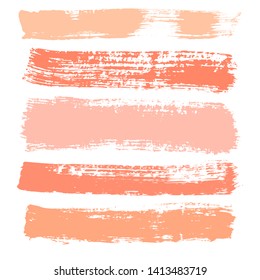 Beauty and cosmetics brush strokes vector background. Girly lines collection, makeup swatches, set of cosmetic texture stains. Vector