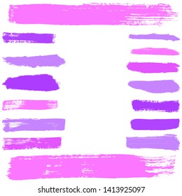 Beauty and cosmetics brush strokes vector background. Girly lines collection, makeup swatches, set of cosmetic texture stains. Vector