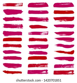 Beauty and cosmetics brush strokes vector background. Girly lines collection, makeup swatches, set of cosmetic texture stains. Vector