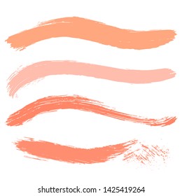 Beauty and cosmetics brush strokes vector background. Girly lines collection, makeup swatches, set of cosmetic texture stains. Vector