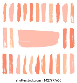 Beauty and cosmetics brush strokes vector background. Girly lines collection, makeup swatches, set of cosmetic texture stains. Vector