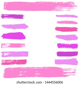 Beauty and cosmetics brush strokes vector background. Girly lines collection, makeup swatches, set of cosmetic texture stains. Vector