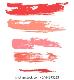 Beauty and cosmetics brush strokes vector background. Girly lines collection, makeup swatches, set of cosmetic texture stains. Vector