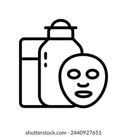 Beauty cosmetics cream bottle, spa skin care products isolated line icons. Sheet mask line icon. Hydrogen mask. Skincare procedure. Facial beauty treatment. Vector lotion in tube and moisturizer clean