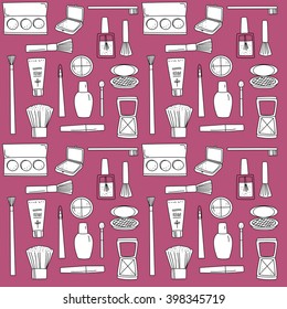 Beauty cosmetics doodle illustration icon background
