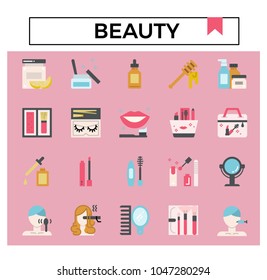 Beauty and cosmetics flat design icon set.