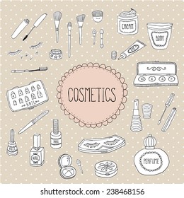 Beauty and cosmetics icons doodles