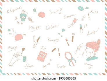 beauty cosmetics icons and makeup model