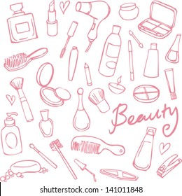 Beauty & cosmetics icons vector doodles