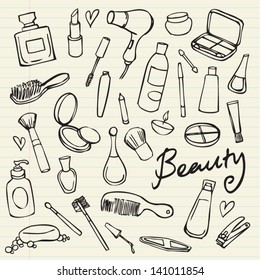 Beauty & cosmetics icons vector doodles