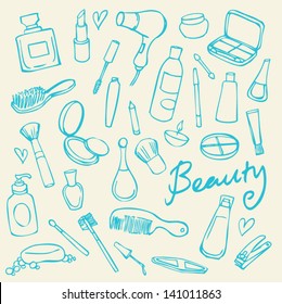 Beauty & cosmetics icons vector doodles