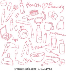 Beauty & cosmetics icons vector doodles