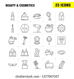 Beauty And Cosmetics Line Icons Set For Infographics, Mobile UX/UI Kit And Print Design. Include: Beauty, Cosmetic, Lipstick, Cosmetic, Mortar, Natural, Vessel, Flower, Icon Set - Vector