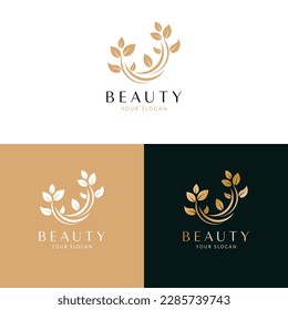 Beauty and cosmetics logo design. Abstract leaves vectror logotype. Floral logo template.