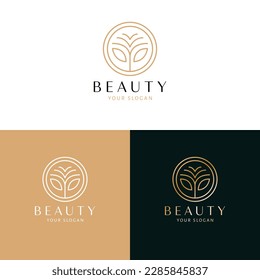 Beauty and cosmetics logo design. Abstract flower and leaves  vector logotype. Floral logo template.