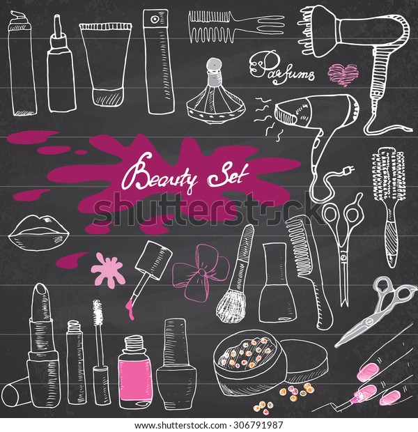 Beauty Cosmetics Make Upset Hand Drawn Stock Vector Royalty Free 306791987