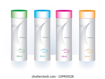 Beauty cosmetics  packaging design templates body care hair shampoo or body care shower gel bottles. Clean style package design 