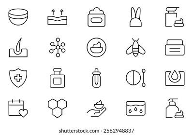 Beauty and Cosmetics product outline icon set. editable line icon collection.