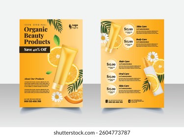 Beauty Cosmetics products vertical editable double sided print flyer or poster template set, beauty spa, yoga, meditation, cosmetic sale, skin treatment leaflet, brochure cover illustration design