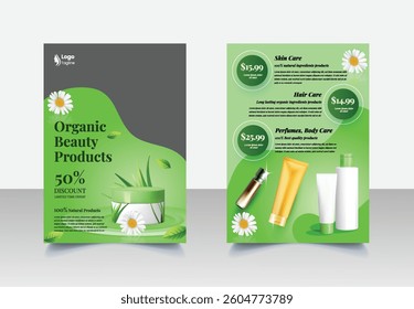 Beauty Cosmetics products vertical editable double sided print flyer or poster template set, beauty spa, yoga, meditation, cosmetic sale, skin treatment leaflet, brochure cover illustration design