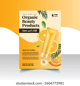 Beauty Cosmetics products vertical editable print flyer or poster template, beauty spa, yoga, meditation, cosmetic sale, skin treatment leaflet, brochure cover design