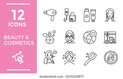 Beauty and Cosmetics set of web icons in line style. Cosmetics services Spa icons for web and mobile