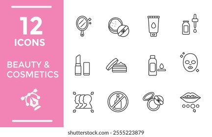 Beauty and Cosmetics set of web icons in line style. Cosmetics services Spa icons for web and mobile