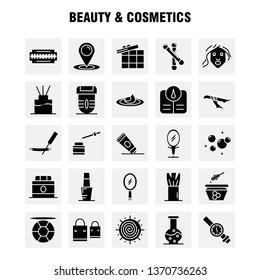 Beauty And Cosmetics Solid Glyph Icons Set For Infographics, Mobile UX/UI Kit And Print Design. Include: Blade, Cut, Razor, Cosmetic, Location, Cosmetic, Beauty, Bath, Icon Set - Vector
